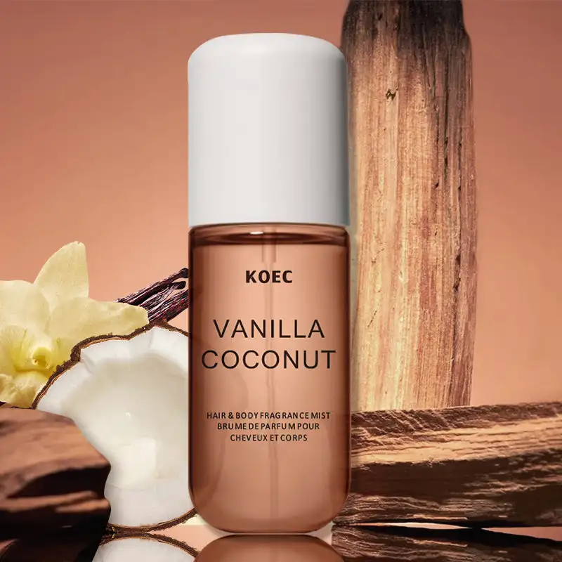 KOEC Fragancia de vainilla y coco Perfume de niebla Refrescante Hidratante Notas triples Fragancias de plantas Propileno Glicol