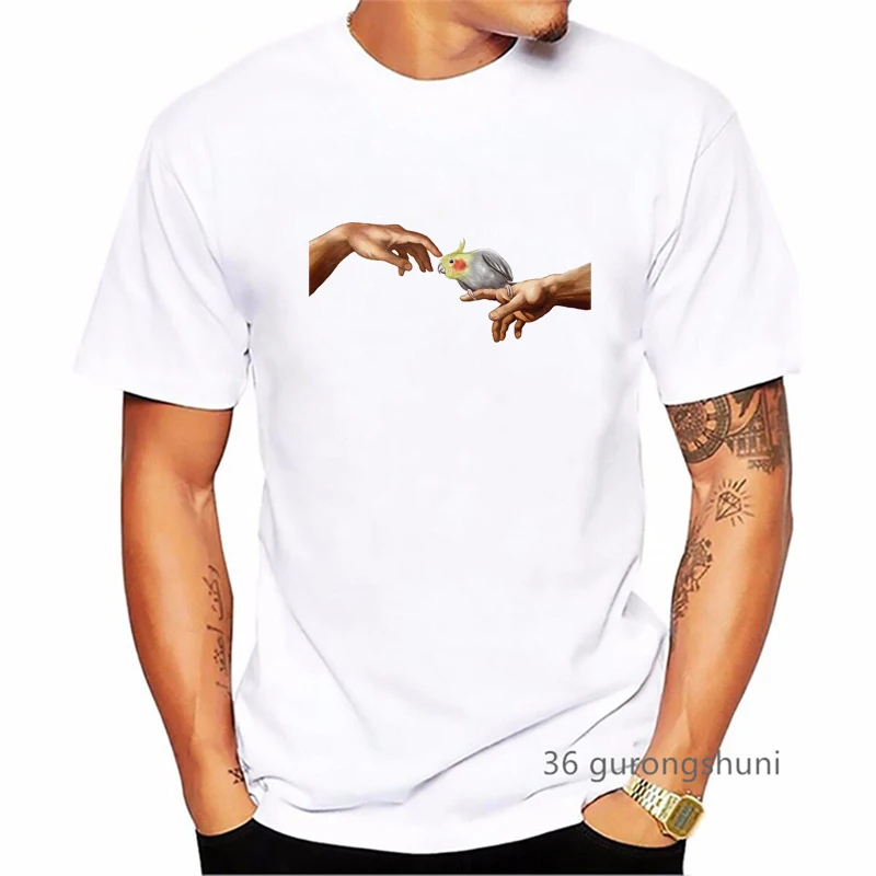 

Cockatiel Parrot Art Print T Shirt Men'S Clothing Funny White Tshirt Homme Summer Fashion Tops Tee Shirt Streetwear