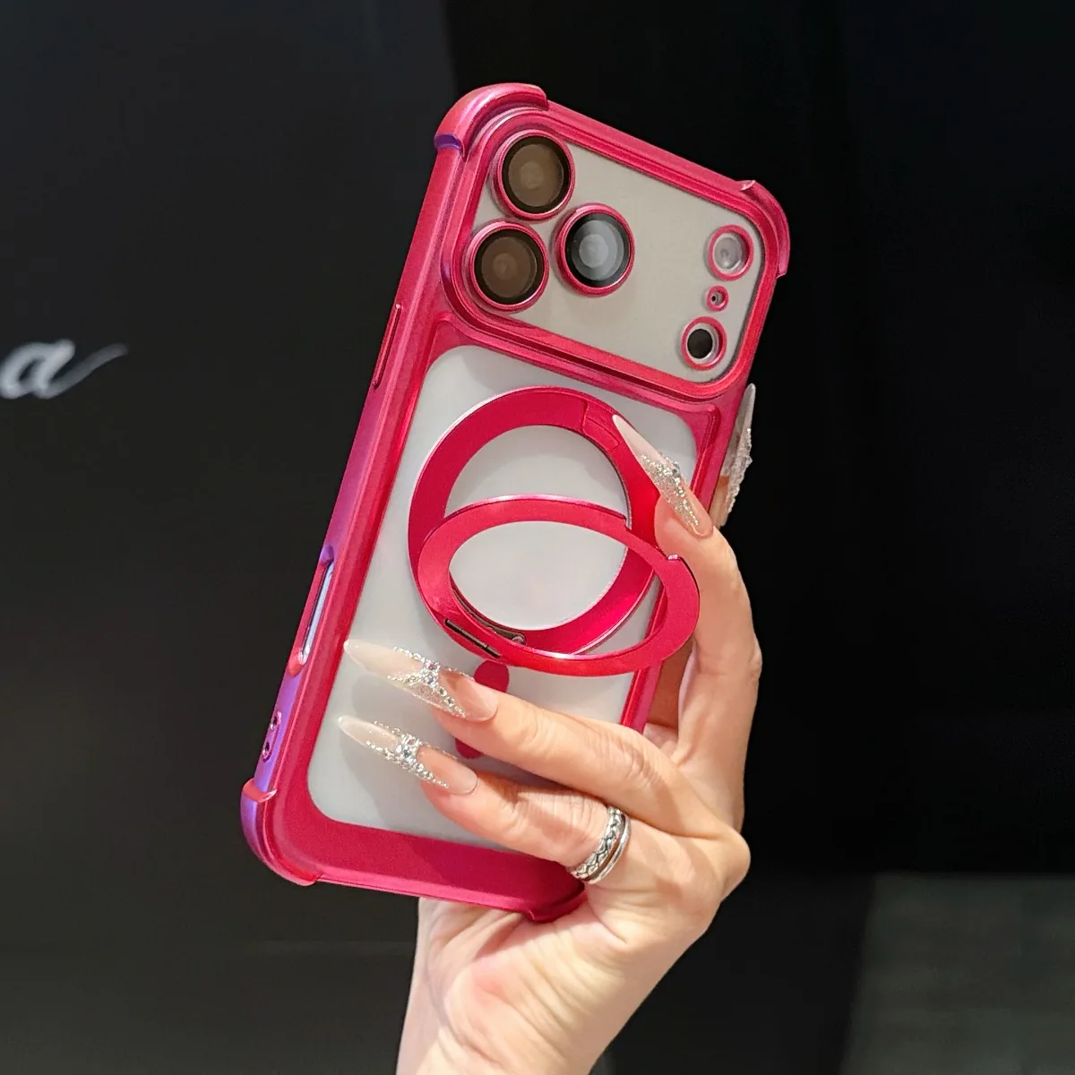 Transparente Handyhülle mit drehbarem Ringhalter für MagSafe, Airbag-Linsenschutz für iPhone 17 Air 16 15 Plus 14 13 Pro Max