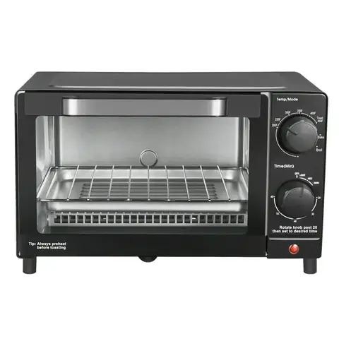 4 Slice Toaster Oven Bake Broil & Toast 9-inch Pizza or 4 Bread Slices Quartz Heating Elements 60 Minute Timer 1050W Power