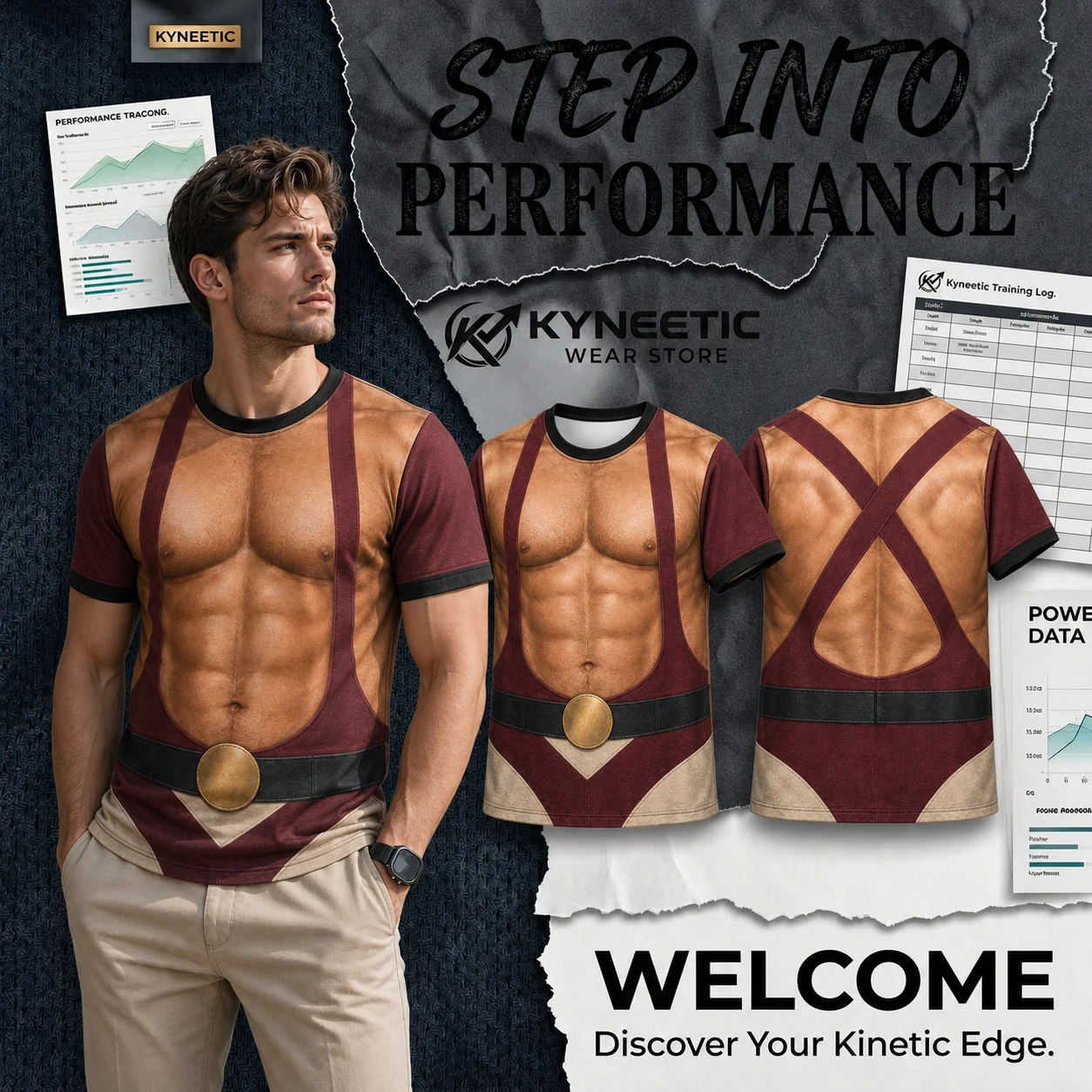 3D Hero Fighter Muscle Armor Print Tee Parent-Child Halloween Cosplay Party Short Sleeve Crewneck T-Shirt Futuristic Streetwear