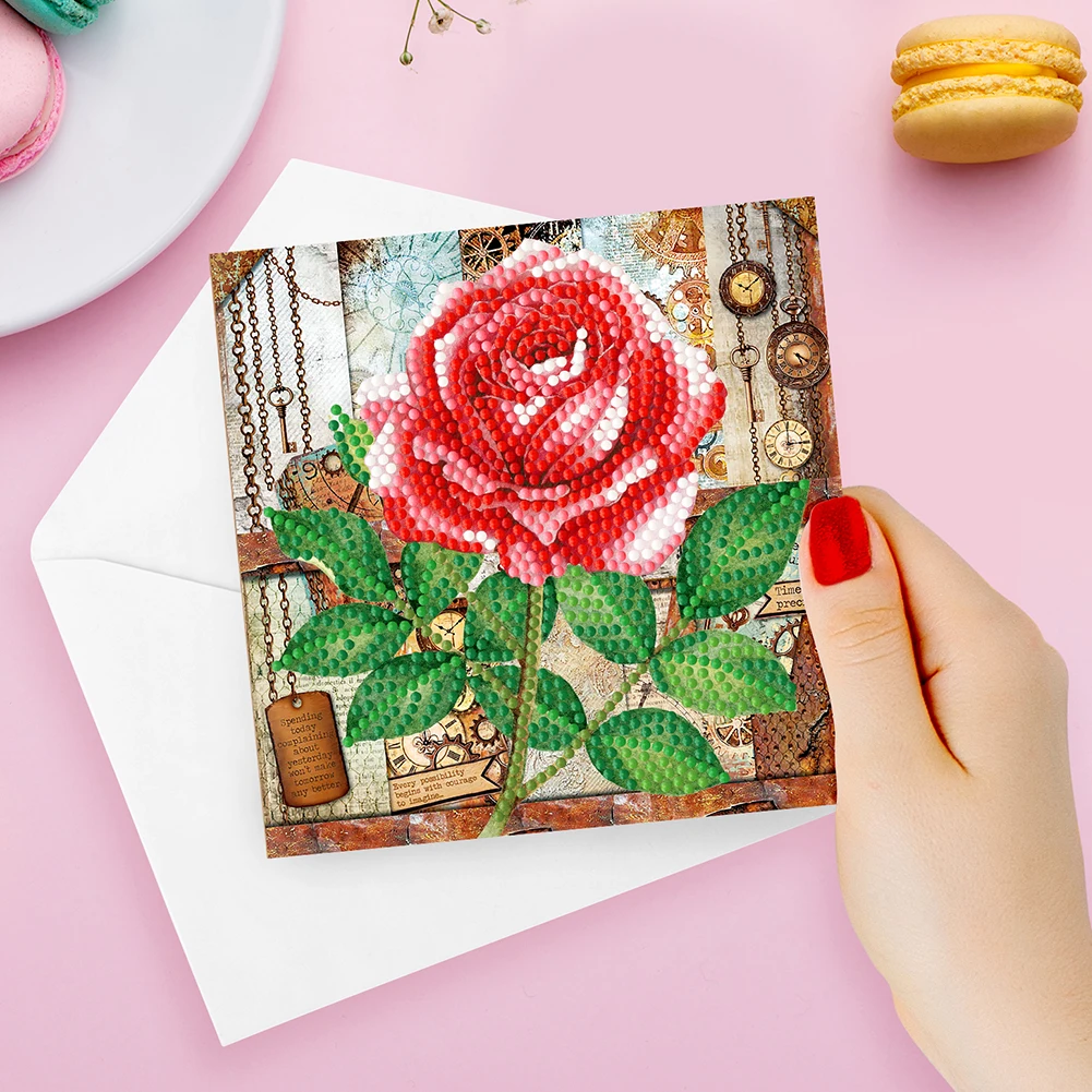 

8pcs DIY Diamond Painting Greeting Card Set Rhinestone Diamond Art Mosaic Postcards Creative Birthday & Thanksgiving Card Kit