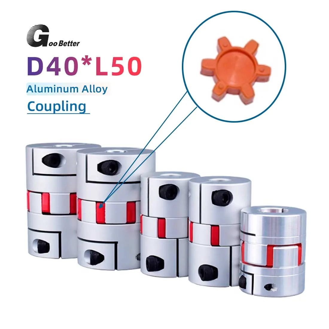 D40L50 3 Jaws Coupler Aluminium Flexible Plum Elasti Coupling CNC Motor Encoder Connector 10/11/12/12.7mm