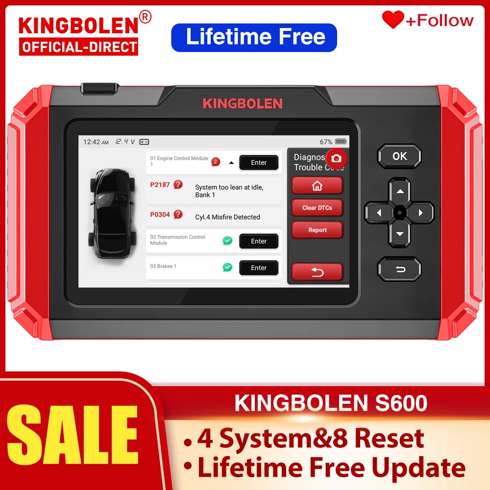 KINGBOLEN S600 OBD 2 SCanner Code Reader diagnostic tool 4 System 4 Resets lifetime free update pk LAUNCH CRP129E crp123E