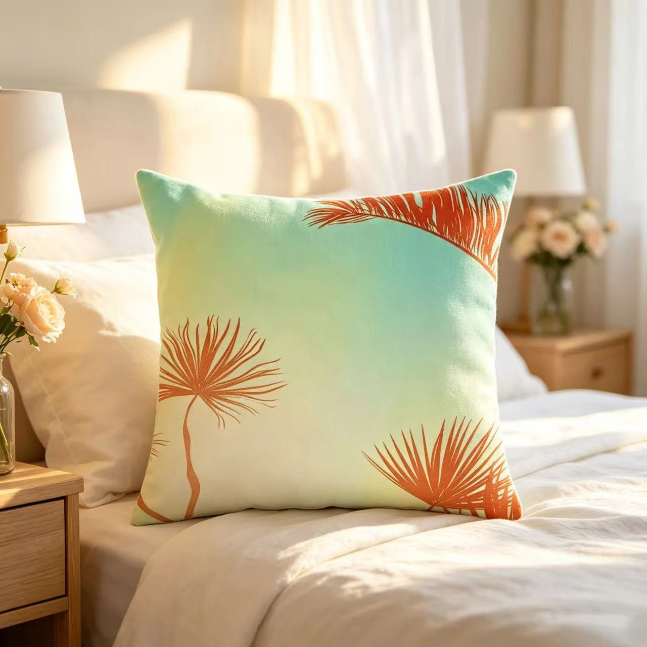 Tropical Palm Leaf Beach Sunset Throw Pillow Case Decorative Pillowcase Living Room Sofa Office Cushion Cover Home Decor