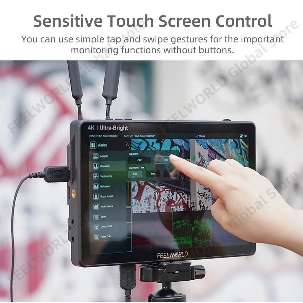 FEELWORLD LUT11H 10.1 Inch 2000nit Touch Screen Dslr Camera Field Monitor 3D LUT IPS 1920x1200 4K HDMI Light Sensor Auto Dimming