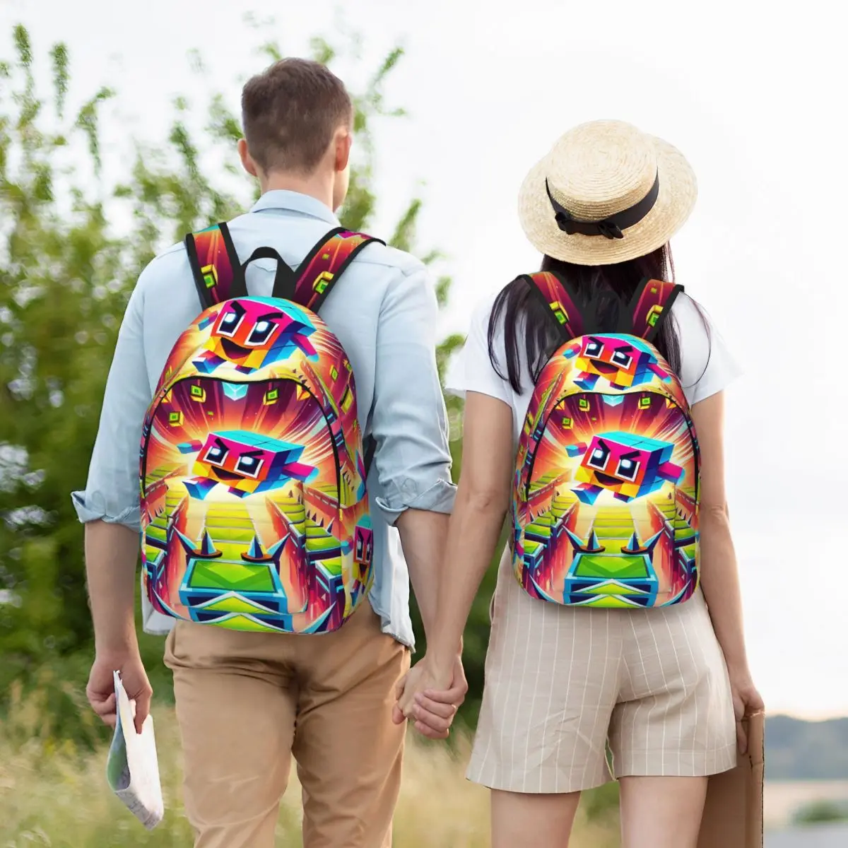 Geometry Cube-mochila Gaming Dash para hombre y mujer, morral de lona para estudiantes de secundaria primaria, mochila de lona para senderismo