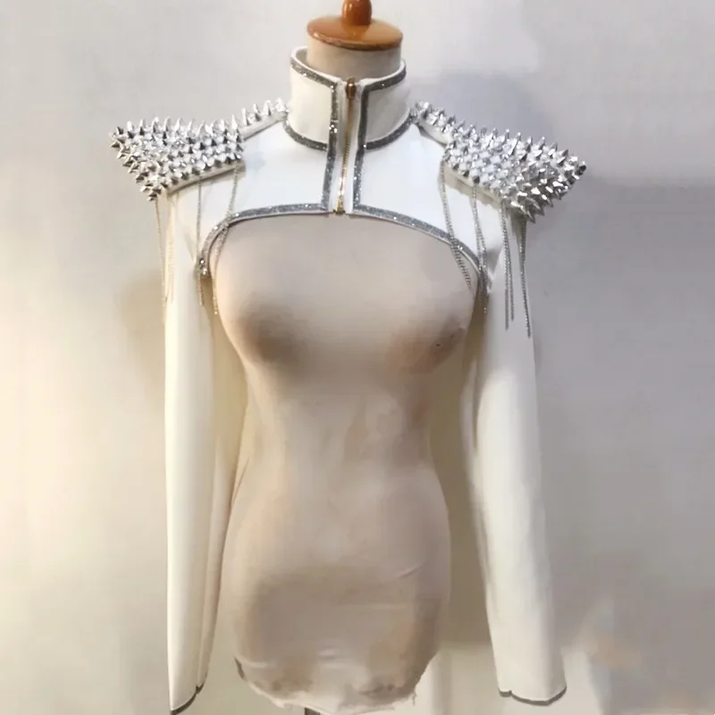 Women Jazz Dancer Singer Rivet Armor Waistcoat Stage Performance Accessories Black Red Rivet Shoulder Pads Vest Dance Costume