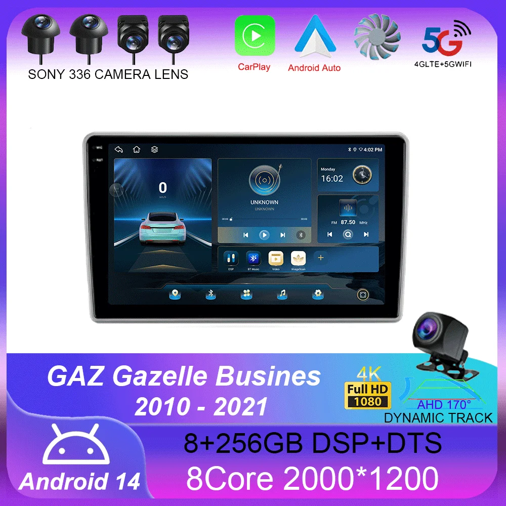 For GAZ Gazelle Busines 2010 - 2021 Carplay Auto 4G+WIFI GPS Car Radio Navigation Multimedia Video Player Stereo BT Android 14