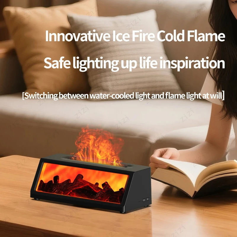 Trapezoidal Fireplace Essential Oil Diffuser USB Rainbow Ambient Light Simulation Flame Humidification Aromatherapy Machine