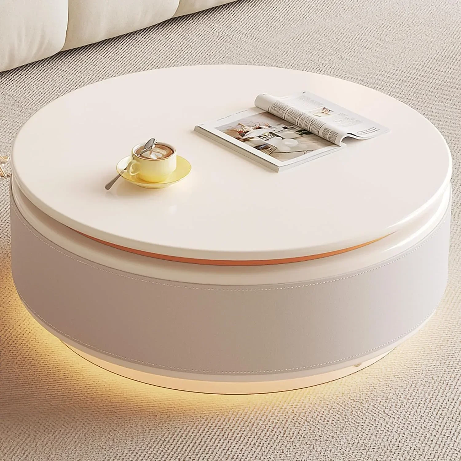 Lift Top Coffee Table with LED,Small Round Center Table for Dinner Room,Cute Side Table for Small Space for Living Room