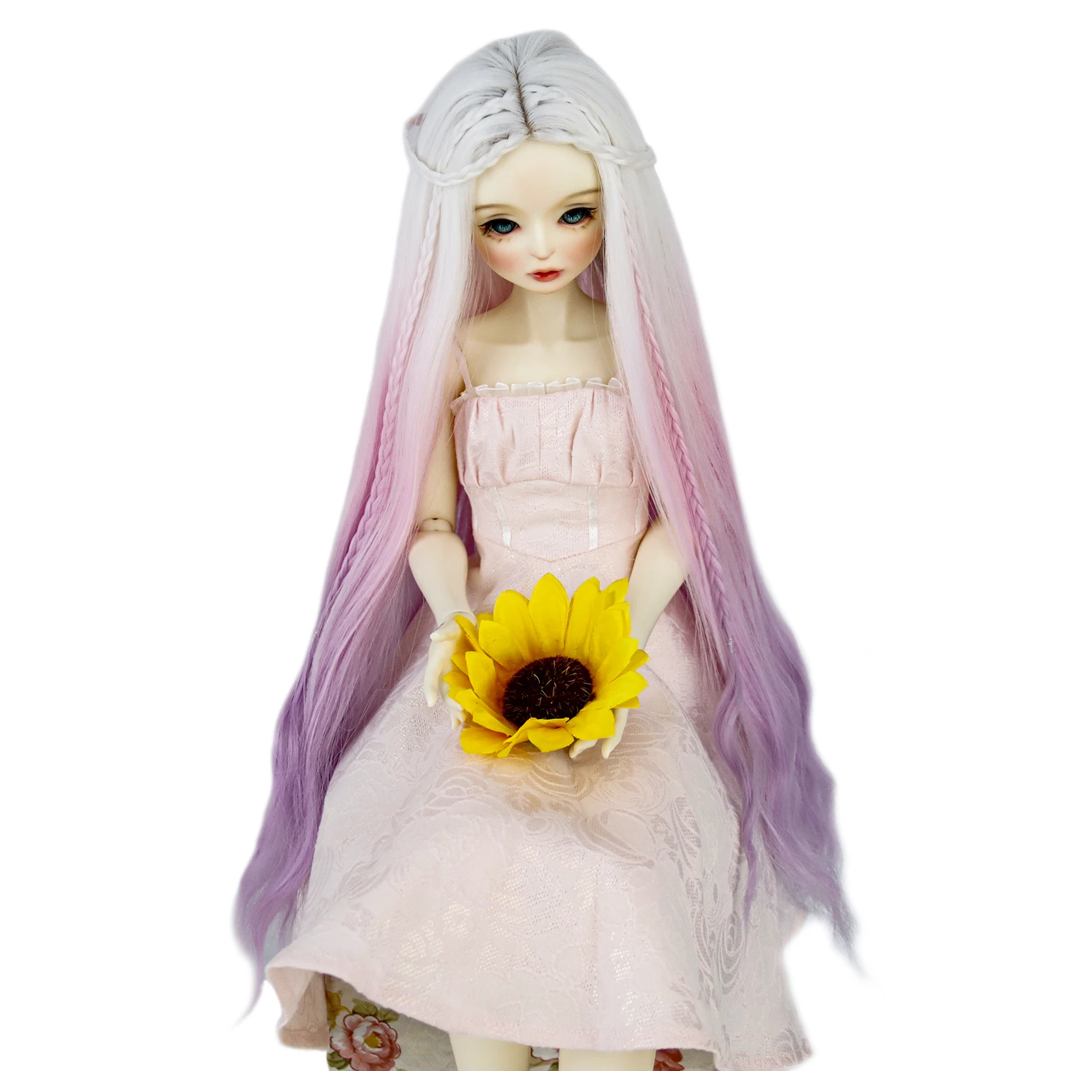 

Doll Wig 1/3 8-9inch Long Hair Wavy White Purple for BJD/ SD/Smart Doll/MSD/Minifee/Yosd Doll Accessories