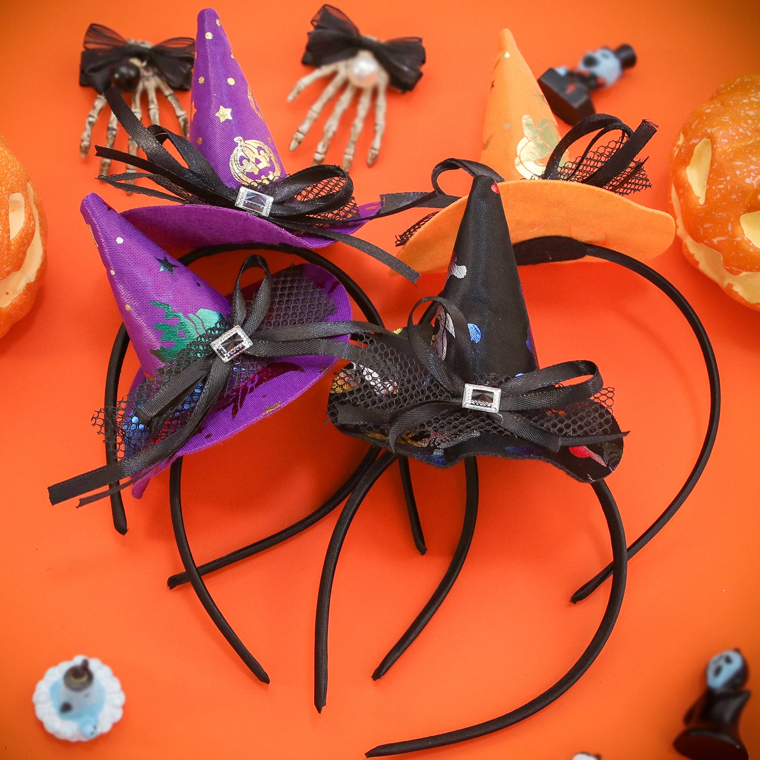 Halloween Witch Hat Hairbands Spider Web Pumpkin Skull Shaped Hair Hoops For Kids Girls Halloween Headbands Cosplay Decoration