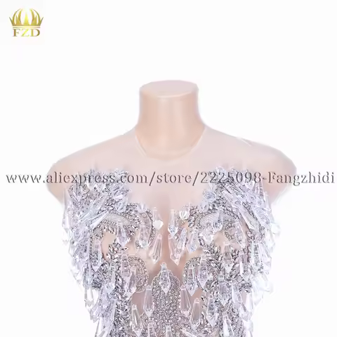 FZD 1 PCS Crystal rhinestone Beaded Stone Applique Designs for Wedding Dress Appliques and Patches for Wedding Evening Dress DIY