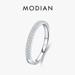 Modian Classic Design Sparkling Cubic Zirconia Ring Real 925 Sterling Silver Female Wedding Band Finger Rings For Women Jewelry