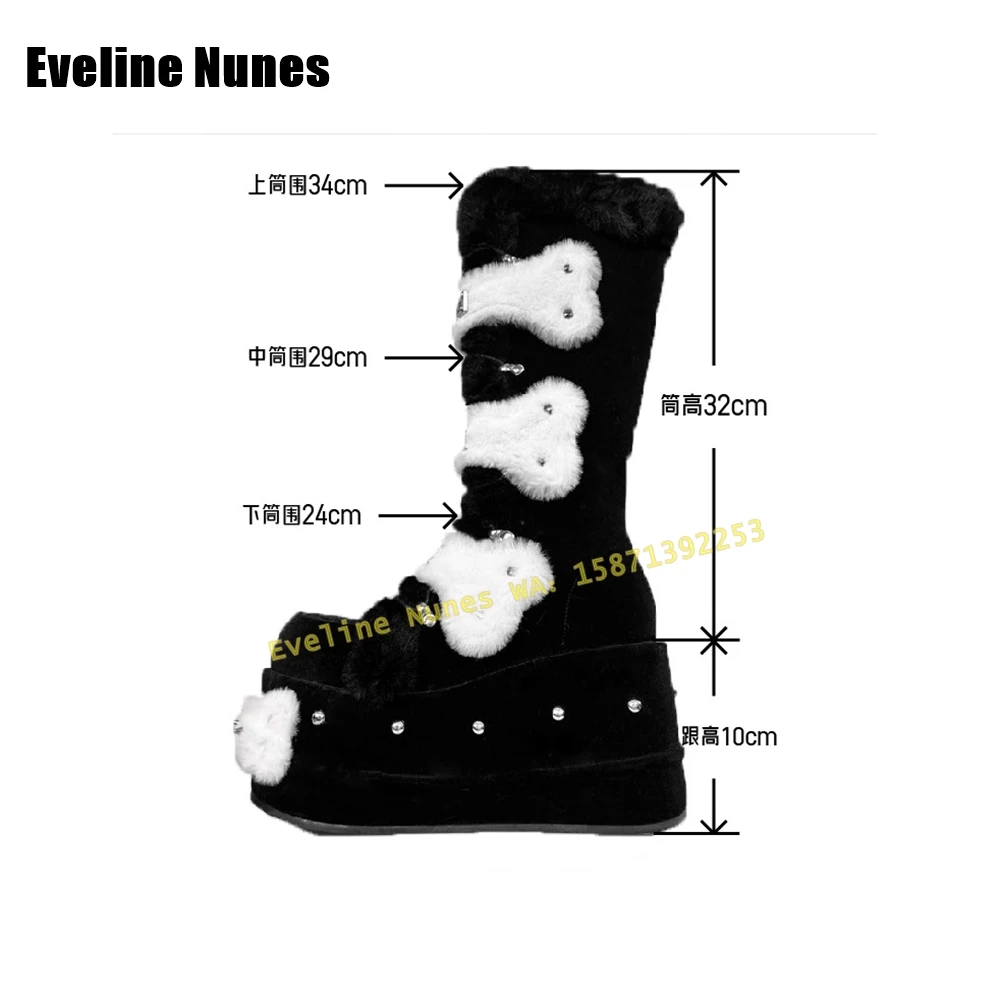 Rivet Platform Subculture Fashion Boots Round Toe Thick Sole Cross Tied Color Matching Women Knee High Boots Winter New Style