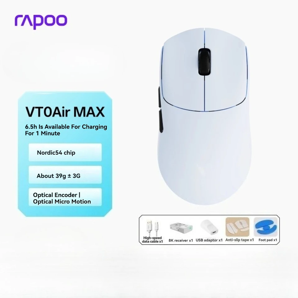 RAPOO VT0 AIR MAX 水色 Rapoo VT0 Air Max Ultralight 8K Wireless Ergonomic Gaming Mouse