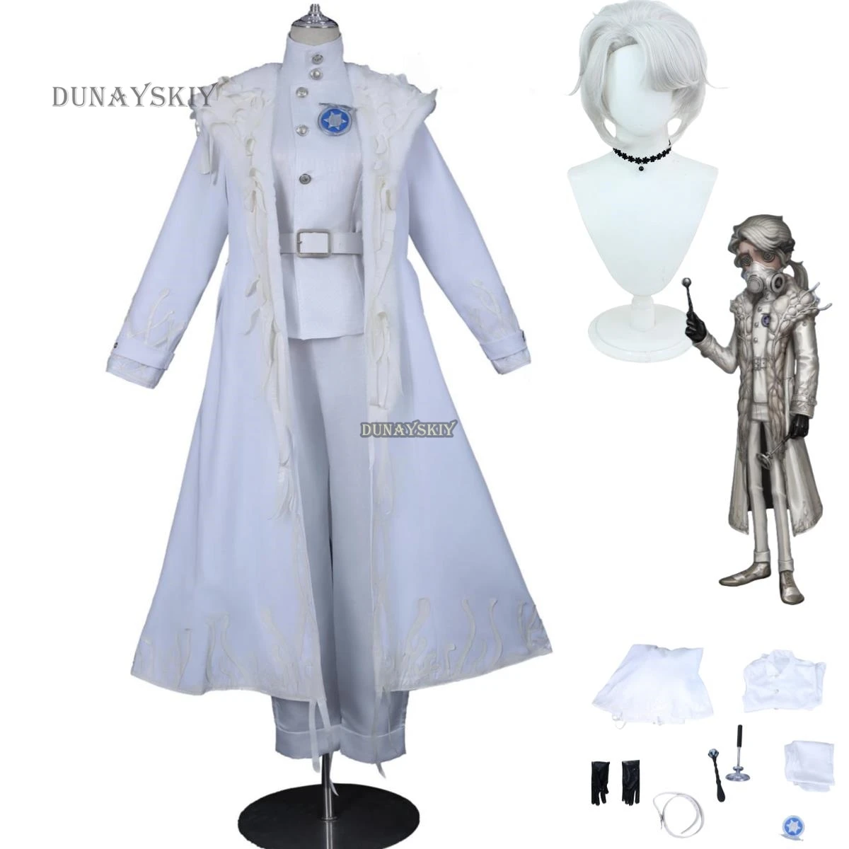 Anime Game Identity Ⅴ Frederick Kreiburg Cosplay Costume Composer Pioneerr Research Wig Trench Coat Uniform Man Carnival Suit