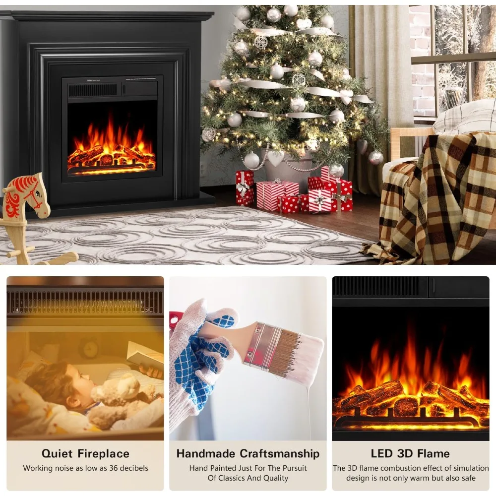 Suporte de TV com lareira elétrica preta de 36 polegadas com manto de madeira e controle remoto