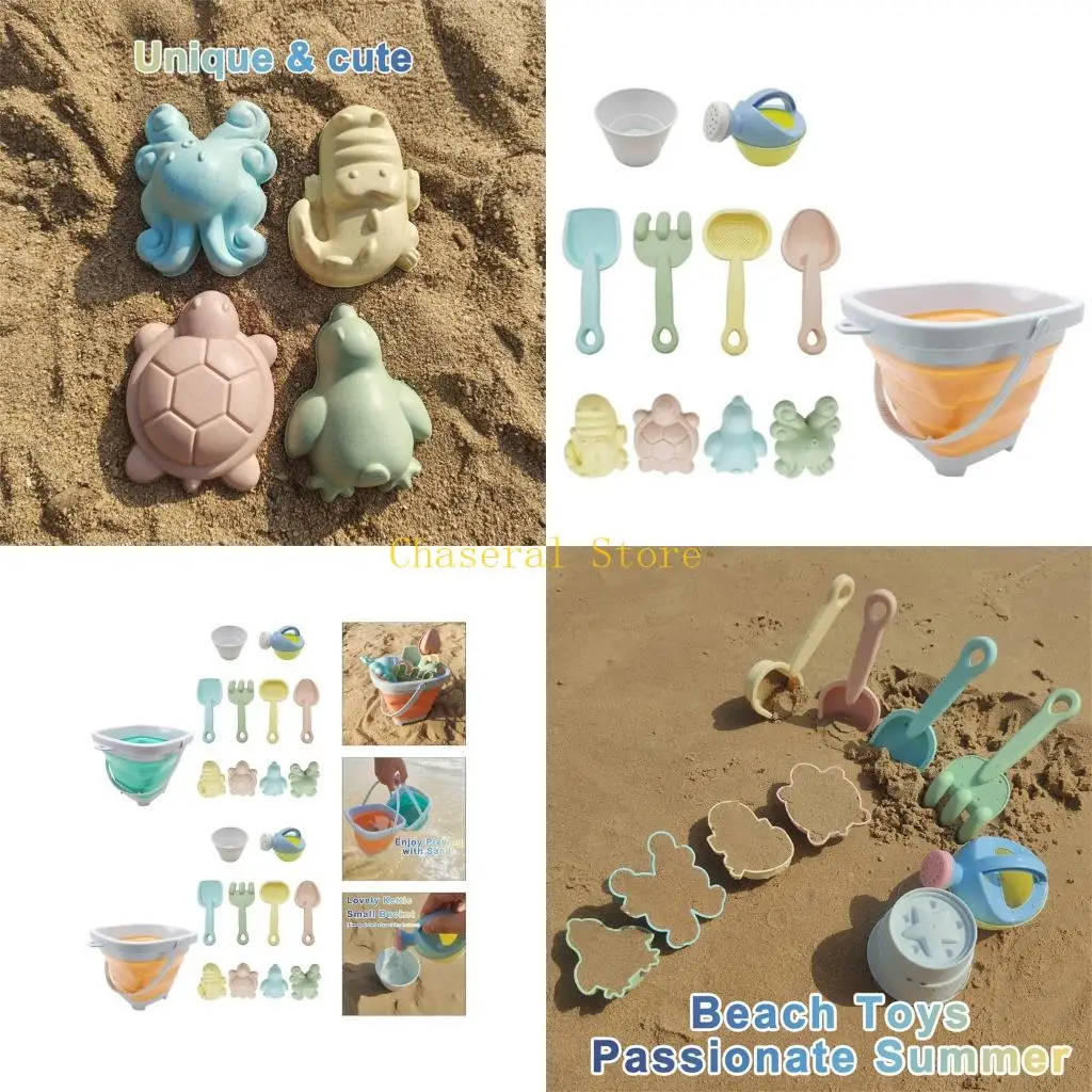 

E7CE Sand Toy Children Digging Toy with Bucket Rake Shovel Fish Mould Tool 11Pieces
