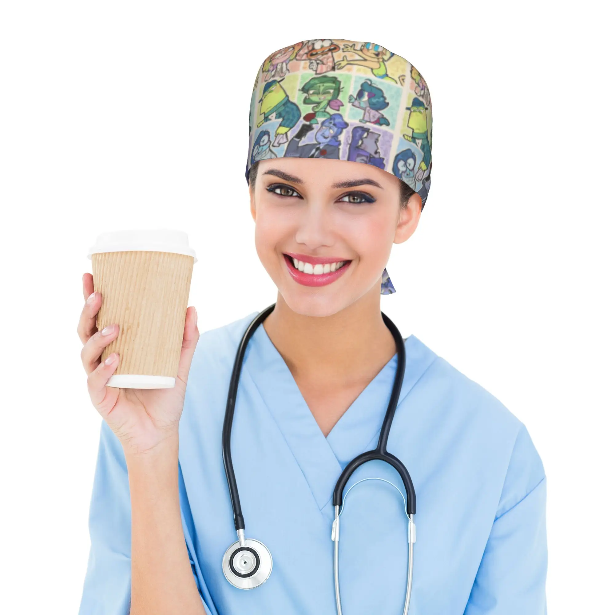 Custom I-Insides Cartoon Out   Scrubs Cap Surgical Hats Women Men  Operating Room Cap Operator Hats Lab Works Hat
