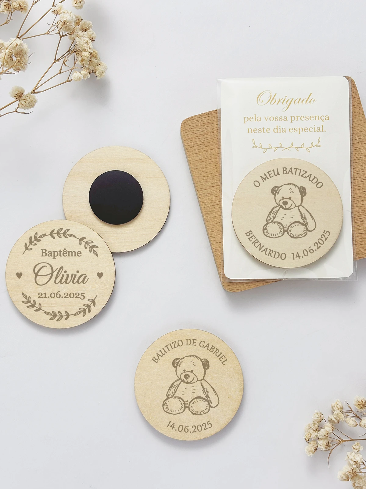 Imán de Madera Personalizado para Recuerdo de Bautizo, Regalo de Bautizo para Invitados, Recuerdo de Primer Cumpleaños, Imanes Personalizados para Refrigerador