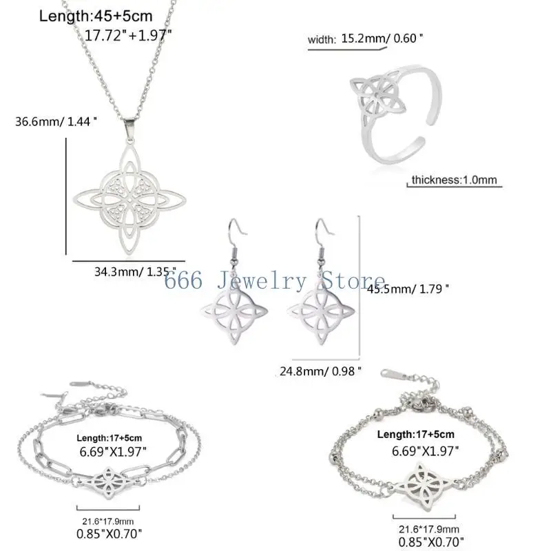 F2TD Stainless Steel Jewelry Set Witch Irish Knots Shaped Necklaces Bracelets Earrings Rings Elegant Women Accessories - view 6