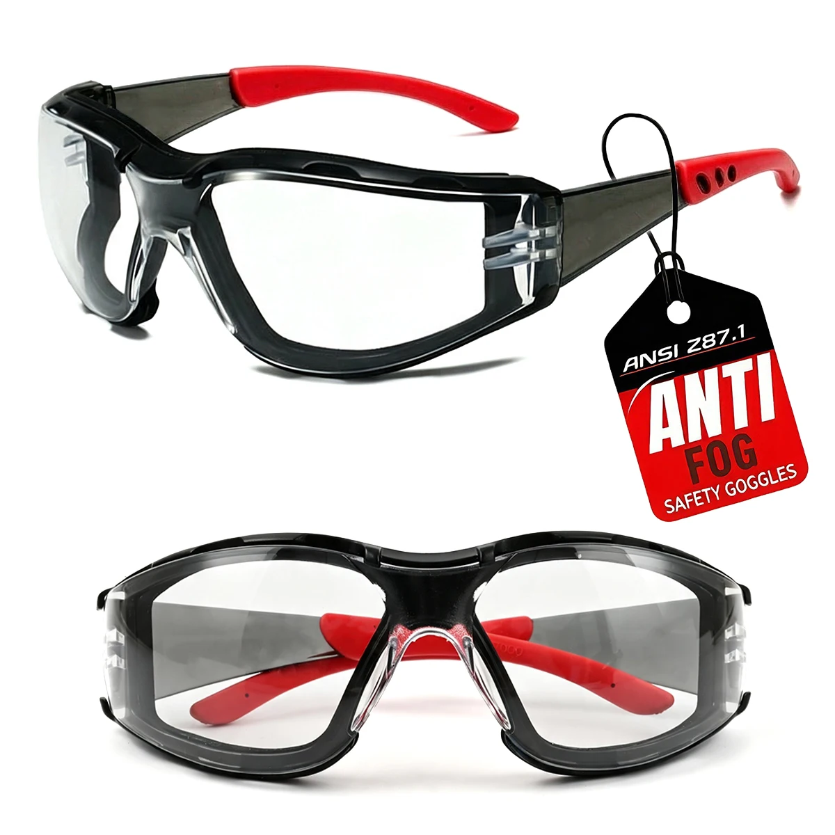 ANSI Z87.1 Impact-Resistant Goggles, Anti-Fog Scratch-Proof, Soft Pad for Shooting, Woodworking, Lab, Industrial HM17