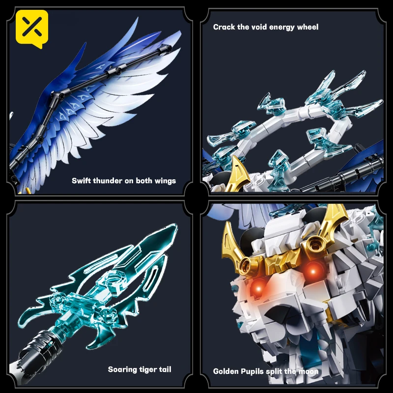 1172 PCS Legendary Mecha White Tiger Building Blocks Movable Wing Educational Toy Collectible Ornament Epic Mythical Beast Gifts view 5