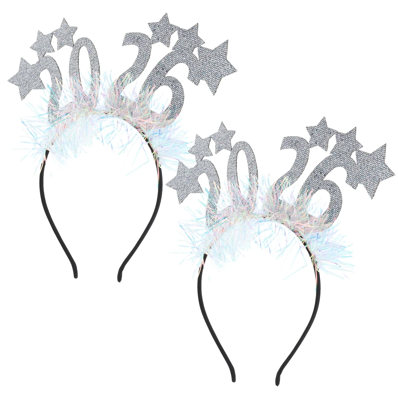 

2Pcs 2026 Shimmering Star Headband Adjustable Festive Hair Accessory for Kids Adults New Year Eve Celebration Party Supply