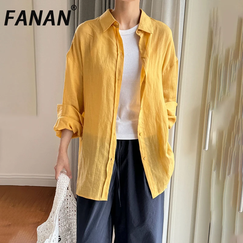 

FANAN модные льняные солнцезащитные рубашки для женщин, однобортные однобортные повседневные свободные блузки с лацканами, женские топы, новинка лета 2023 г.