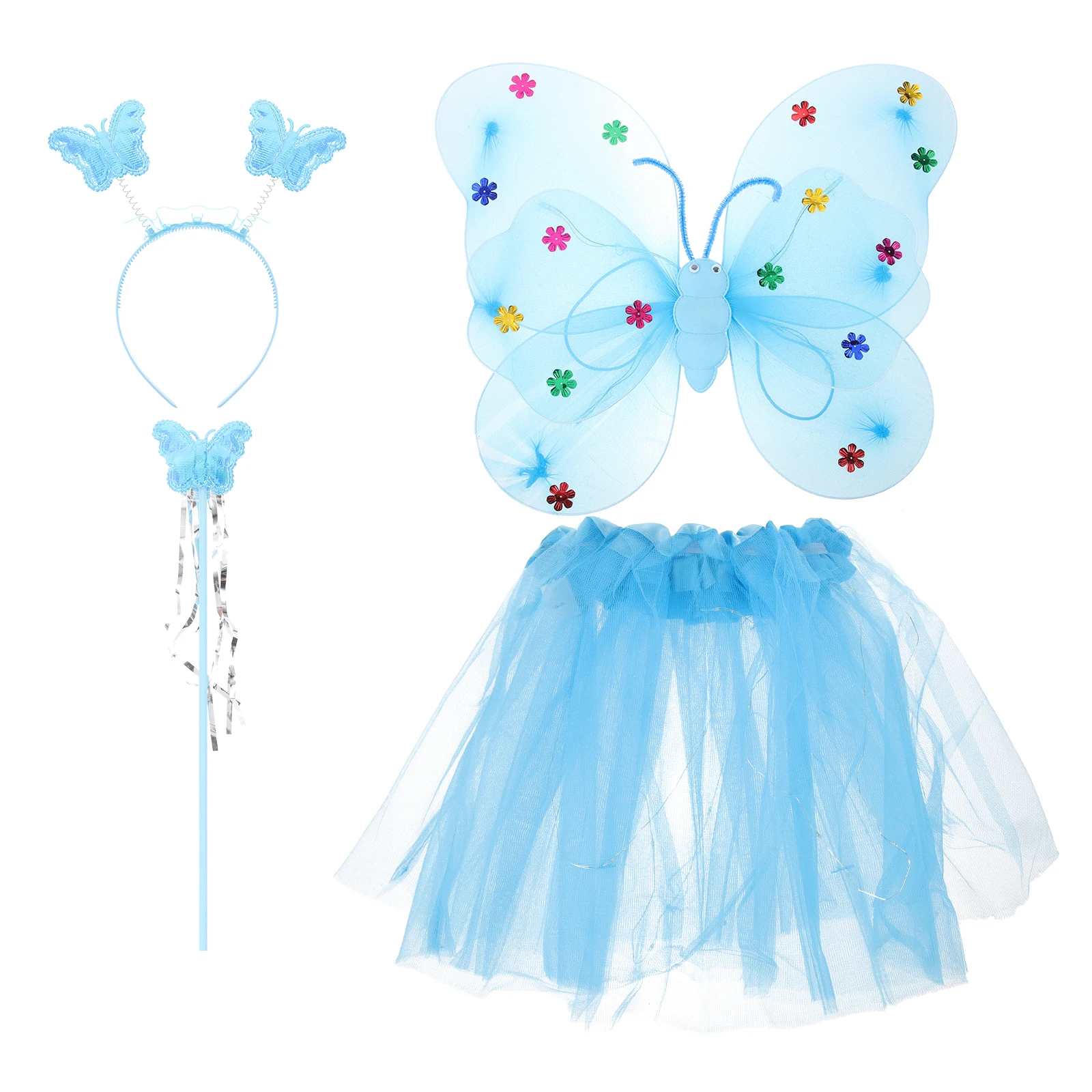 

Glowing Butterfly Wings 4 LED Lights Fairy Costume Set Girls Princess Dress Child Kids Lightweight Elastic Straps Durable