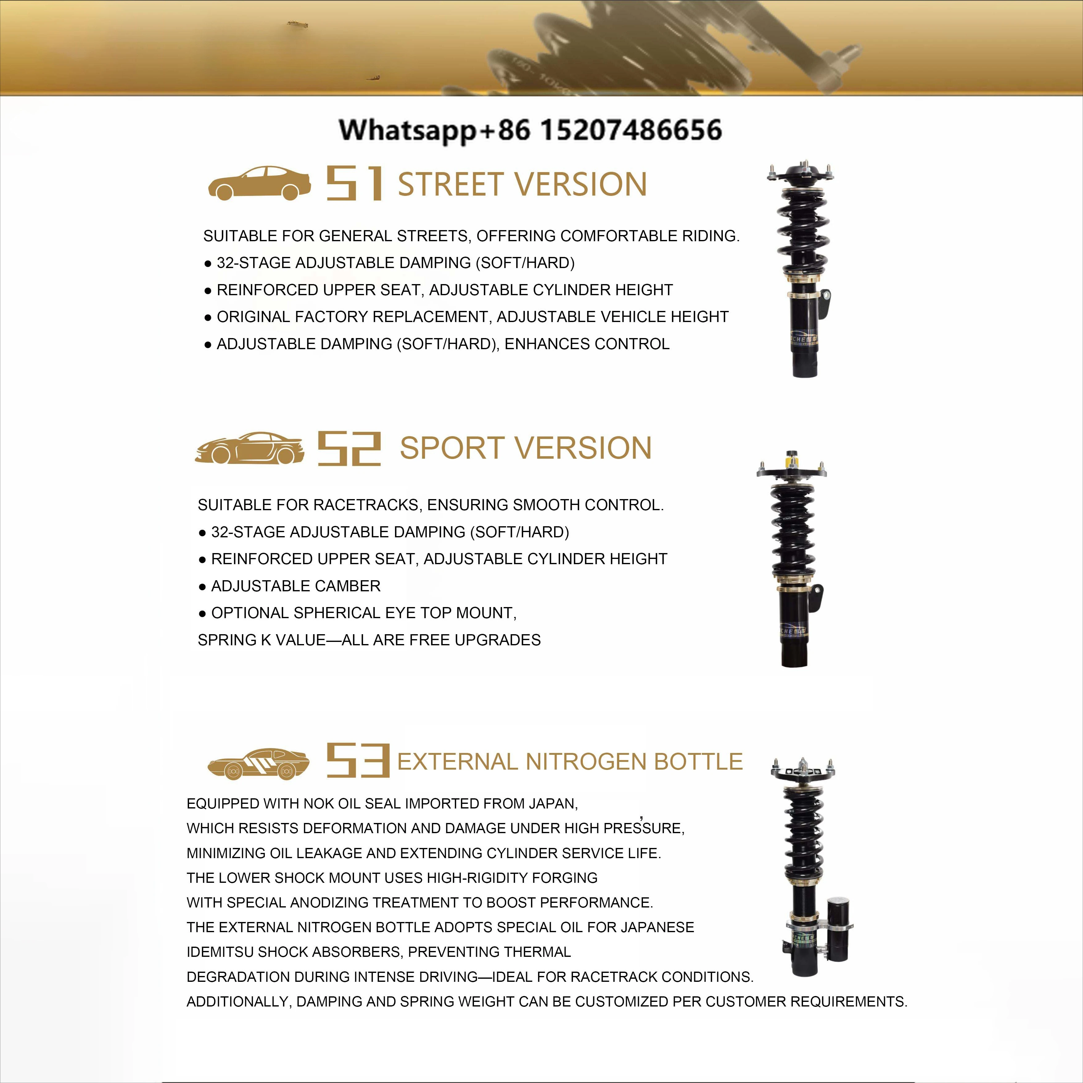 32-way Adjustable Damping Shock Absorbers - Suitable for Various Vehicle Models, Improving Vehicle Handling and Comfort.