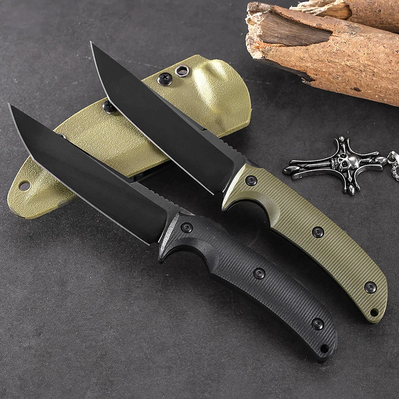 Outdoor camping fixed blade knife, with lanyard hole, equipped with K-sheath, hiking, adventure, fishing, men's collectible gift