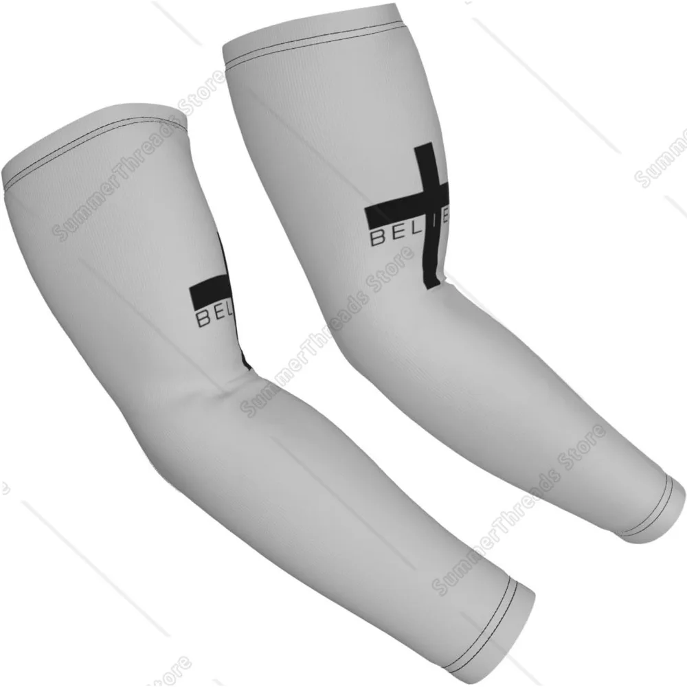 I Believe Jesus Cross Compression Arm Sleeves Cooling Sun Sleeves for Men Women UV Protection with Finger Holes