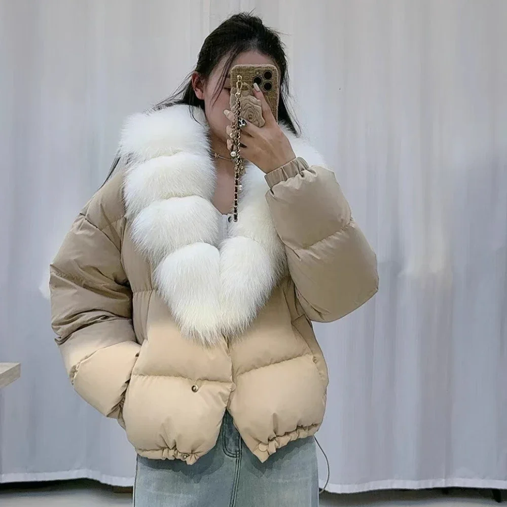 Echte Fuchs Pelz Jacke Weiße Gans Unten Mantel Warme Neue Dicke Frauen 2025, Herbst Winter Mode Echtpelz Unten Puffer Jacke weibliche