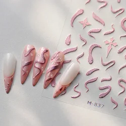Snake Cartoon Animal Pink Blue 5D Nail Art Stickers Lotus Flower Cross Eyes Star Moon Love Heart Self Adhesive Manicure Decals