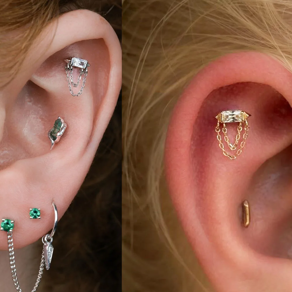 1PC Rhombus Dangle G23 Solid Titanium Cartilage Earrings Stud 16G Internally Threaded Helix Medusa Piercing Body Jewelry