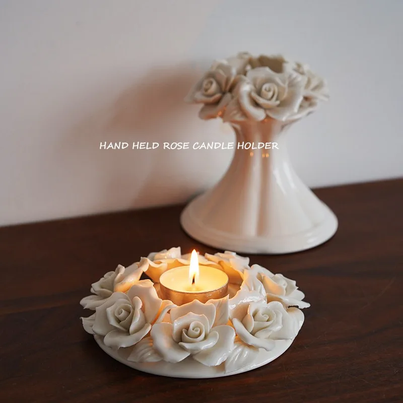 Hand Pinched Rose Candle Holder Floral Ceramic Candle Holders Candle Light Dinner Party Decoration Ornament Candlestick Decor