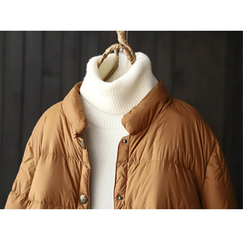 2022 Autumn Winter Light White Duck Down Jacket Parkas Women Single Breasted Down Coat Female Short Stand Collar Puffer Outwears