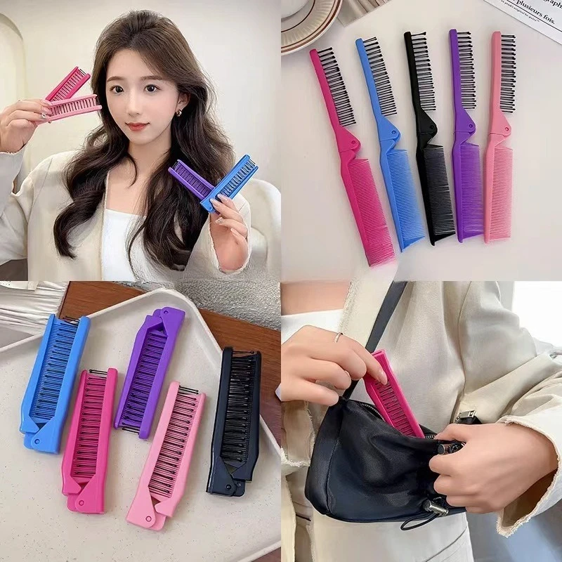 

Colorful Portable Fashion Hair Comb Folding Anti-static Plastic Comb Hair Brush Compact Pocket Size Purse Hair Comb Cepillo Para