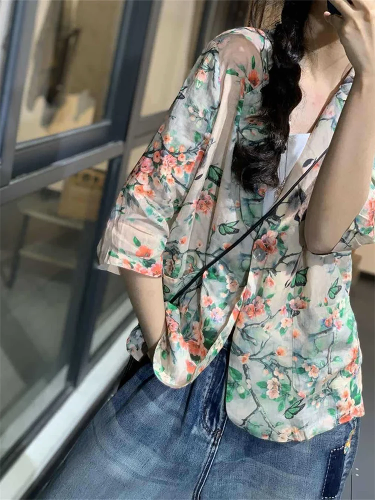 Oversized Spring Summer New Fashion Women Floral Coat Korea Casual Big Size Loose Print Tops Ladies Womens Flower Blazer Coats