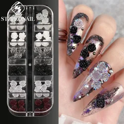 12 Grids Matte Camellia 3D Nail Art Decoration Charms Acrylic Flowers Decor Rose Valentine Punk Y2K Accessories Jewelry Parts