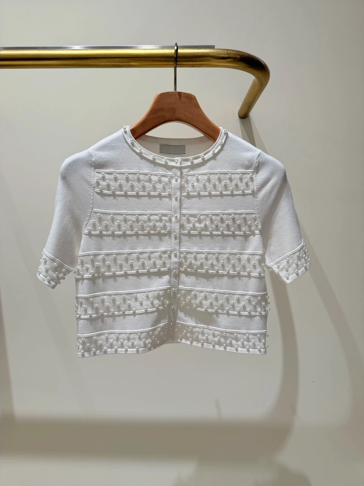 Maglieria Heidd Heavyweight Pearl Detail Bianco ort Sve Faion Lusso da donna Sle rotondo Ne ort Lunghezza Fibra di poliestere