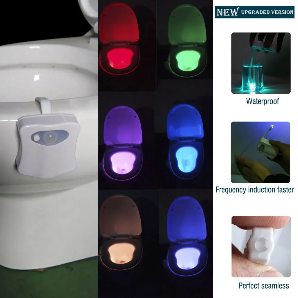 8 Color LED Bathroom Toilet Nightlight Smart PIR  Body Motion Activated On/Off Seat Sensor Lamp RGB Toilet Lid Light