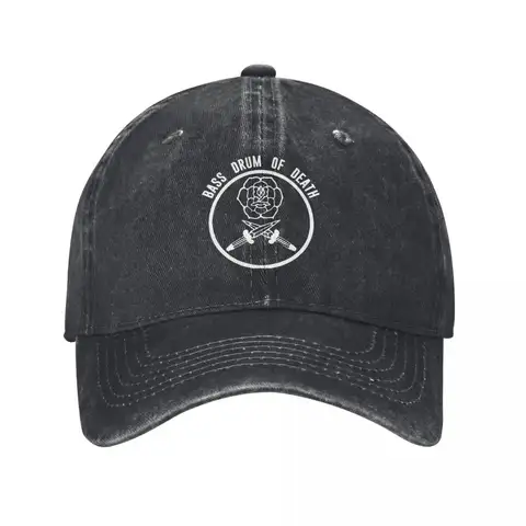 Bass Drum Of Death, White Rose, Drumsticks Print, Rock Style demin Cap Breathable Design Summer Hat Baseball Cap For Men