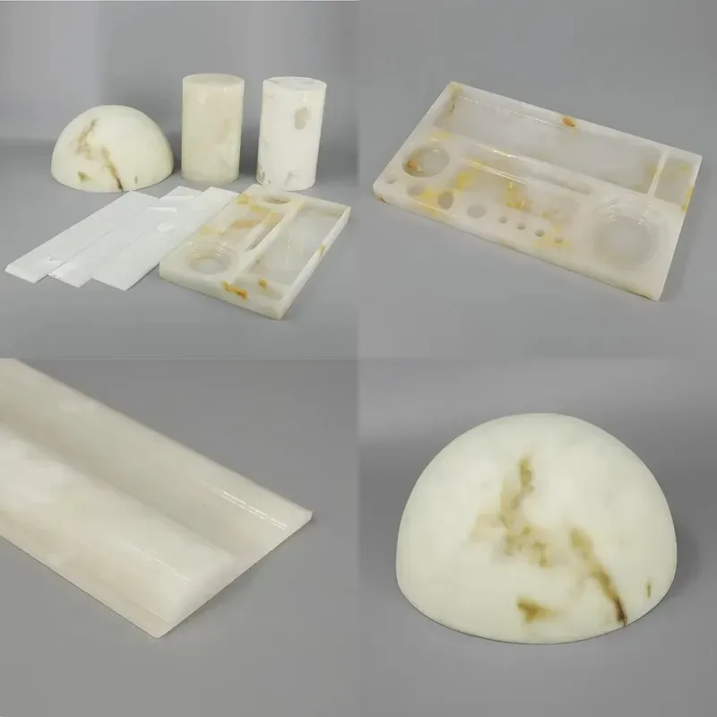 Custom Size Translucent White Alabaster Cylindrical Agate Marble Backlit Tray for Bar Decoration