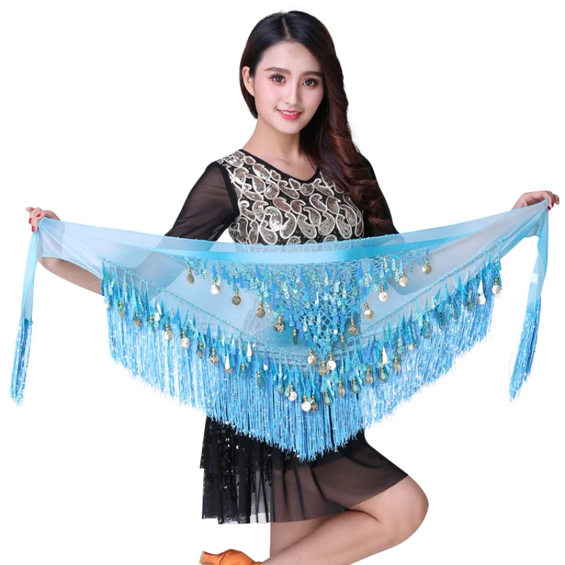 Women\'s Belly Dance Belt Colorful Waist Belly Dance Tassels Triangle Hip Scarf With Coin Sequins