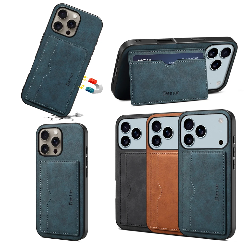เคสโทรศัพท์หนังแม่เหล็กแบบหรูหราพร้อมช่องใส่บัตร ดีไซน์เรโทร ผิวด้าน สำหรับ iPhone 17 PRO MAX 17 AIR 16 PRO MAX 16 PLUS 16E