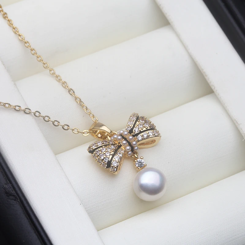 

Wedding Natural Fresh Water Pearl Pendant Woman,White Cultured Gold Plated Pearl Pendant Jewelry Wife Mother Birthday Gift Pink